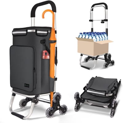Boodschappentrolley met 6 Wielen van Aluminium, Waterdichte Tas, Vouwbaar en Ergonomisch Ontwerp, Grote Capaciteit en Hoog Draagvermogen