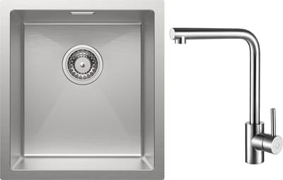 CECIPA max Spoelbak Keuken - Spoelbak Met Keukenkraan 40x44 cm - Enkele spoelbak - roestvrij staal Spoelbak Keuken - Spoelbakken met afdruip - Zliver