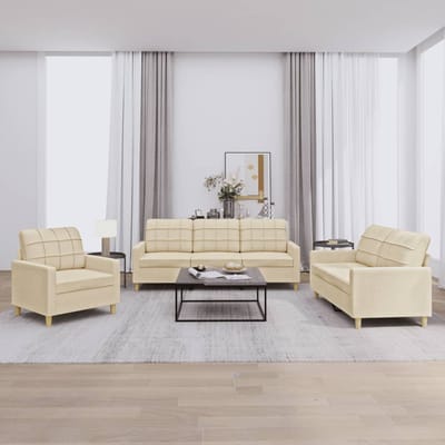 vidaXL - 3-delige - Loungeset - met - kussens - stof - crèmekleurig