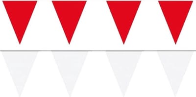 Feest versiering punt vlaggetjes pakket - 60 meter - wit en rood - slingers / vlaggenlijnen - kunststof - buiten/binnen