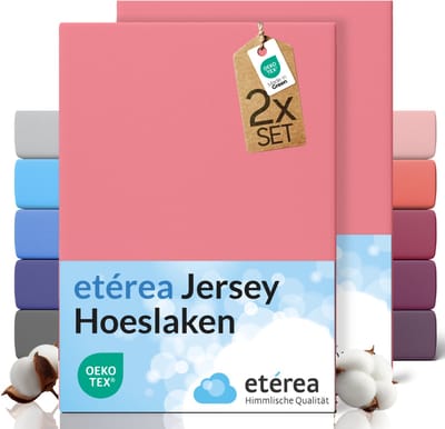 etérea Jersey hoeslaken 2-pack 140x200-160x200 cm (hoek 25 cm) 100% katoen - Roze