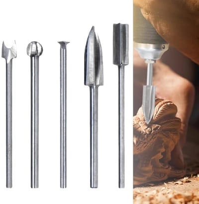 Gereedschap Set - Houtsnijwerk Bits - Precisie Graveren - Titanium Gecoat HSS - 5 Delig - Zilverkleurig