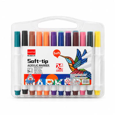 Watercolourstiften 24 kleuren - driehoekige witte houder - zachte wasbare punt - geschenkverpakking