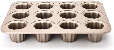 12 Cavity Channel Mold - Carbon Stalen Nonstick Muffin en Cupcake Bakvormen voor Perfecte Cannelés en Gebak