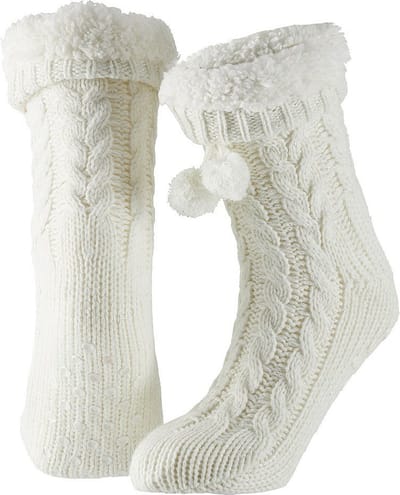 Apollo Huissloffen - dames - gebreid - slofsokken - wit - one size maat 35/41 - fleece
