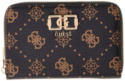 GUESS portemonnee Emelie Logo SLG Zip Around Wallet Espresso Logo donkerbruin
