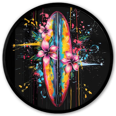 Poster in lijst Rond - Fotolijst 40x40 cm - Posters - Graffiti - Sport - Surfen - Zomer - Ronde posterlijst zwart - Decoratie - Wanddecoratie woonkamer - Muurdecoratie slaapkamer