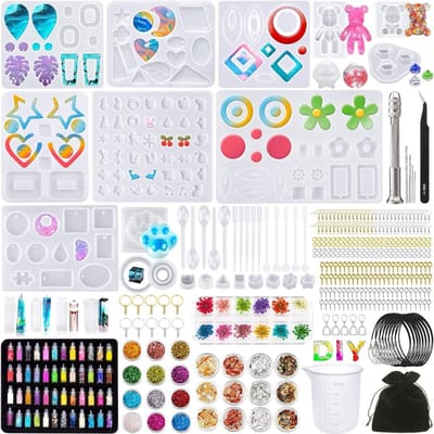 YOR® Epoxy Starterspakket - Zelf Sieraden Maken Set – Resin Starterskit Inclusief Mallen – Compleet Pakket voor: Sieraden, Ketting, Oorbellen, Armband, Ring, Sleutelhanger - Transparant / Doorzichtig - ‎12cm x 9cm x 3cm