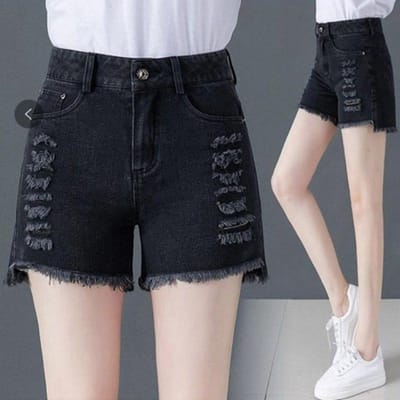 Gescheurde Denim Shorts Dames Lente en Zomer Hoge Taille Stretch All-match Buitenkleding Dunne Wijde Pijpen Broeken 26