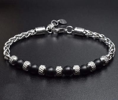 Sorprese armband - Dotted Stone - armband heren - kralen - zwart - karabijnsluiting - 19-22 cm - cadeau - Model K