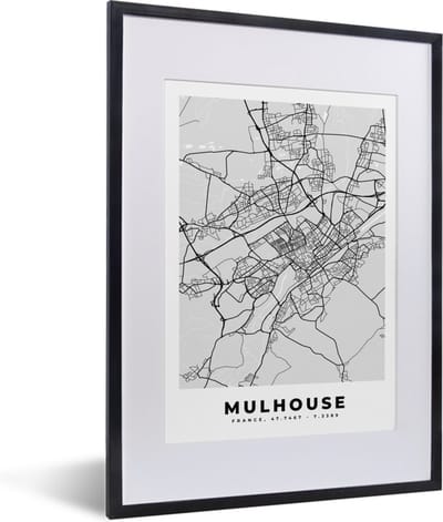 Fotolijst incl. Poster - Frankrijk - Mulhouse - Stadskaart - Plattegrond - Kaart - 30x40 cm - Posterlijst