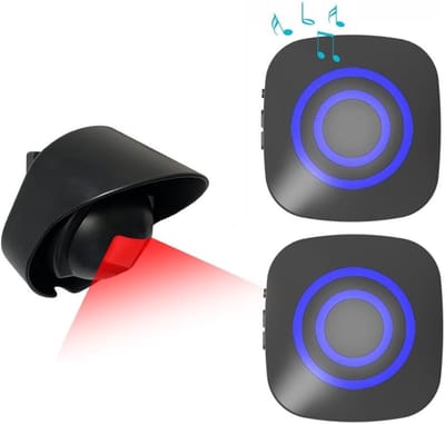 OBEST Draadloos Huisbeveiligingsalarmsysteem met Bewegingssensor - Inbraakalarm - 1 Zender 2 Ontvangers - 150m Bereik - 120 Graden - 38 Melodieën - 4 Volumeniveaus - Infrarood Bewegingsmelder Opritverklikker