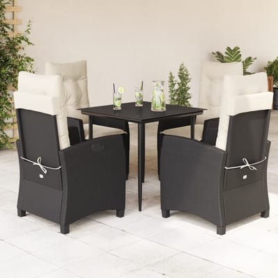 vidaXL - 5-delige - Tuinset - met - kussens - poly - rattan - zwart