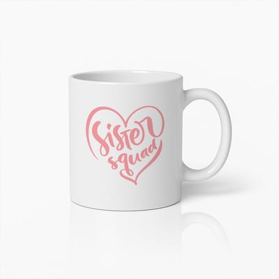 Sister Squad Mok 330ml – Schattige Roze Hart Koffiebeker – Perfect Cadeau voor Zussen & Beste Vriendinnen