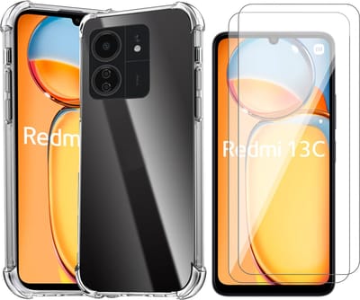 Hoesje geschikt voor Xiaomi Redmi 13C 4G/5G / Poco C65 - 2x Screenprotector Glas - Shockproof Transparant
