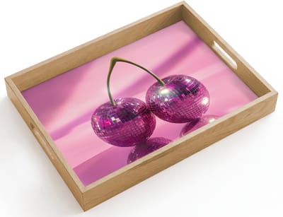 Dienblad hout 40x30 cm - Schootdienblad - Glitter - Discobol - Roze - Kersen - Borrelplank rechthoek - Plateau dienbladen