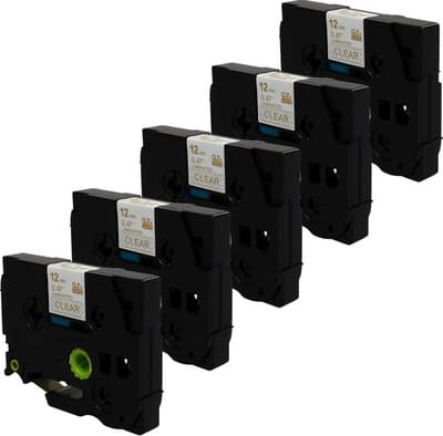 DULA Brother Compatible label tape- Tze-134 - 5 cassettes - Brother P-Touch - Goud op transparant - 12mm x 8m