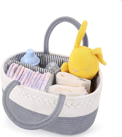 Luiertas – Luieropbergdoos – Luiermand – Opberg en organisatiemand voor luiers – 36 x 22 x 18 cm – Grijs en wit