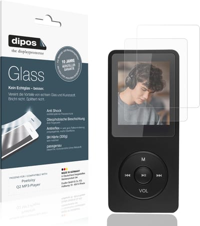 dipos – 2x Matte Pantserfolie geschikt voor Poeloisy Q2 MP3-Player | 9H Screenprotector