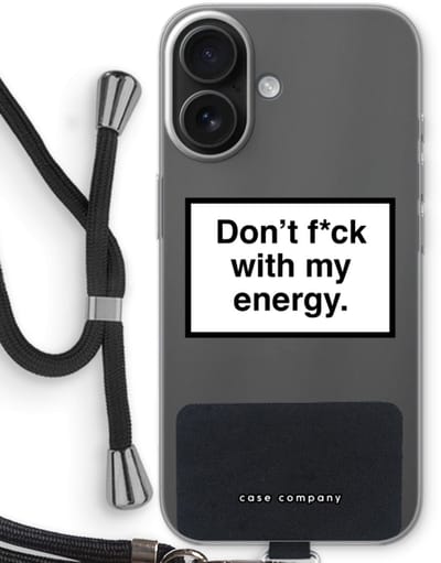 Case Company® - Hoesje met koord geschikt voor iPhone 16 hoesje met Koord - My energy - Telefoonhoesje met Zwart Koord - Bescherming aan alle Kanten en Over de Schermrand
