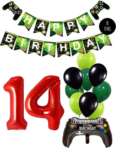 Cijfer Ballon 14 Game Videospel Verjaardag Thema - De Versiering voor de Gamers Birthday Party van Snoes