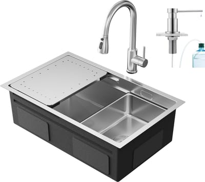 CECIPA max Spoelbak RVS 70x44CM - Spoelbak Keuken Met Uittrekbare Uitloop Keukenkraan en Zeepdispenser - Multifunctionele Spoelbak - Spoelbak Met Afdruiprek - Wasbak Keuken - RVS