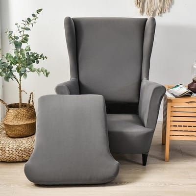 Housses de Fauteuil à Oreilles 2 pièces / Ensemble Spandex Extensible Housses de Chaise de Salle à Manger à Dossier Haut Housse de Meuble Canapé Couleur Unie Housse de Protection pour Meuble Universal gris