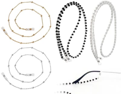Dailygoods - Brillenkettingen - Kleurrijk brillenkoord - Stijlvolle accessoires - Zwart Wit Goud Zilver - Voor dames - Set van 4