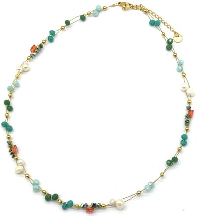 Ketting - Parels en Kralen - RVS - Lengte 39-45 cm - Groen