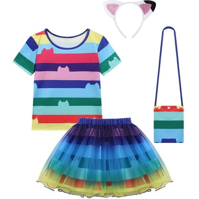 Poupée Mannequin Gabby pour Filles Maison de Poupée Dessin Animé Jeu de Rôle Ensembles 2 Pièces Robes en Tulle Rayé Jeu pour Enfants Thème Robe 4T Tag-120 blue