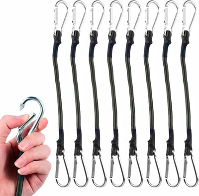 Set van 8 Bungee Koorden met Karabijnhaken, 30 cm Expander voor Camping, Vervoer, Fietsen en Bagage