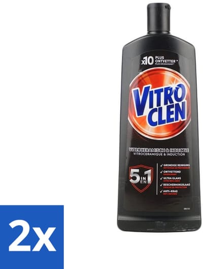 2 x Vitroclen - Kookplaatreiniger - Keramisch & Inductie - 5 in 1 - 500 ml - Kookplaat Reiniger - Keramische Kookplaat Schoonmaken - Inductie Kookplaat Schoonmaken - Kookplaat Glans - Kookplaat Bescherming