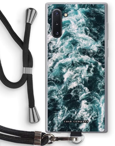 Hoesje met koord geschikt voor Samsung Galaxy Note 10 hoesje met Koord - Zee golf - Telefoonhoesje met Zwart Koord - Bescherming aan alle Kanten en Over de Schermrand