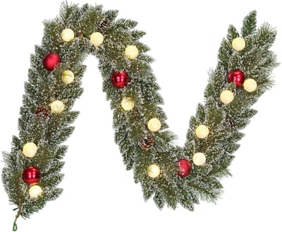 Black Box Trees Kaprun Kerstslinger - Kerst Slinger op Batterij en met Timerfunctie - Groen Frosted Rood - l180xd25cm