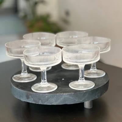 Geribbelde Dessertglazen op Voet – Handgemaakt – Set van 6 – 220 ml