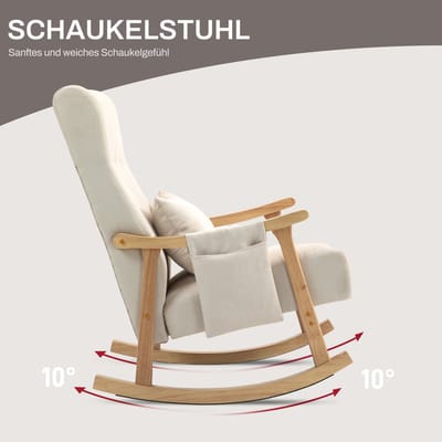 Fauteuil Schommelstoel Met Lendenkussen En Zijvak Gevoerde Zitstoel Voor Woonkamer En Slaapkamer In Beige Stoffen Uitvoering