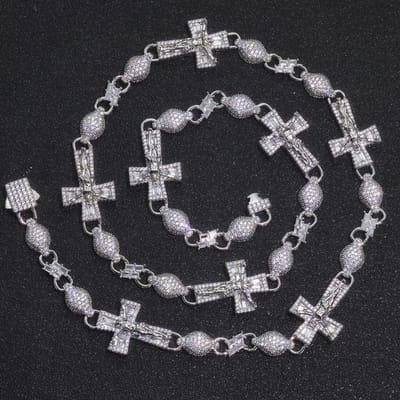 Accessoire Hip Hop 8MM Laiton Zircone Cubique Collier Givré Croix Infinie Collier à Billes Mixtes Convient Aux Hommes et aux Femmes W6649WW-Silver Color gray