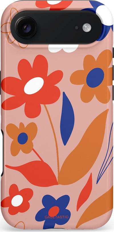 Casetastic hoesje geschikt voor Apple iPhone Air - MagSafe - Dubbellaagse bescherming - Vormen in bloei - Fashion Case - Perzik Rood Donkerblauw