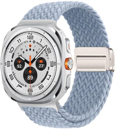 Nylon bandje - geschikt voor Samsung Galaxy Watch Ultra (47mm) / Ultra 2025 (47mm) - gevlochten nylon met magneetsluiting - lichtblauw