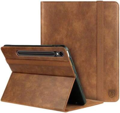 Rosso Element Hoes Geschikt voor Samsung Galaxy Tab S9 FE Plus | Book Case | Volledige bescherming | Elastische band | Sleep/Wake functie | Met Penhouder | Verstelbare standaard | Bruin