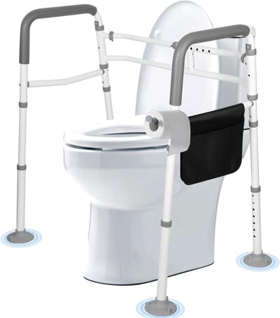 Toiletsteunframe - Badkamerhulp - Veilig opstaan - In hoogte breedte verstelbaar - 136 kg draagvermogen - Grijs