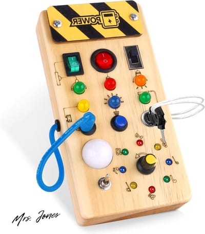 Mrs. Jones Montessori activiteitenbord met LED lichtschakelaar - houten activiteitenbord voor 1-3 jarigen - baby reisspeelgoed - baby reisbord - sensorisch bord .