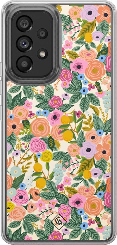Casimoda® hoesje - Geschikt voor Samsung Galaxy A52 5G - Pink Gardens - 2-in-1 case - Schokbestendig - Bloemen - Verhoogde randen - Roze, Transparant