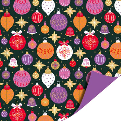 Het Inpakhuis - Inpakpapier - Cadeaupapier - Kadopapier - X-mas - Christmas Ornaments / Purple 50cm x 3mtr KP - Rol inpakpapier - Kerst - Kerstbomen - Feest - Kerstboom - Kerstdagen