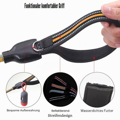Korte hondenriem, elastische nylon riem, hondentrainingslijn met gevoerd handvat en reflecterende stiksels voor kleine, middelgrote en grote honden