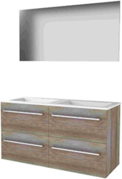 Basic-Line Basic 46 Badkamermeubelset - 120 x 46 cm - Met Grepen - 4 Lades - Acryl Wastafel - 2 Kraangaten - Spiegel - Scotch Oak
