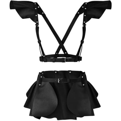 Damesmode PU Leer Jurk Lotusblad Rok Podium Jurk Aankleedjurk Pak Feestkleding Vakantiefeest Kleding black