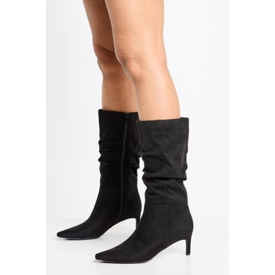 boohoo Dames Geruched kniehoge stiletto laarzen | Black | Maat: 8