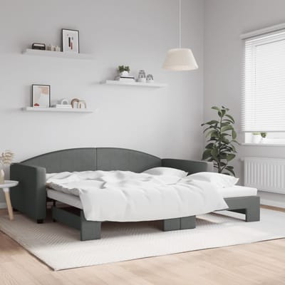 vidaXL - Slaapbank - met - onderschuifbed - 100x200 - cm - stof - donkergrijs