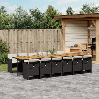 vidaXL - 13-delige - Tuinset - met - kussens - poly - rattan - zwart